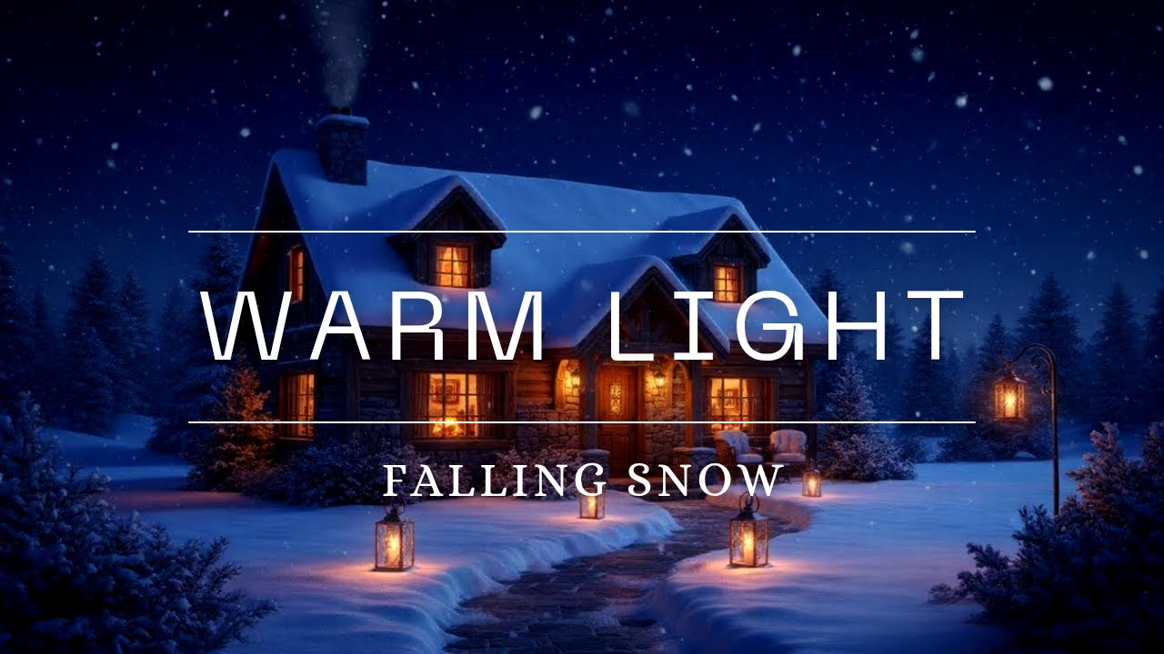 “Cozy Winter Cabin Night ❄️ Falling Snow & Warm Lights | Romantic Guitar Music”