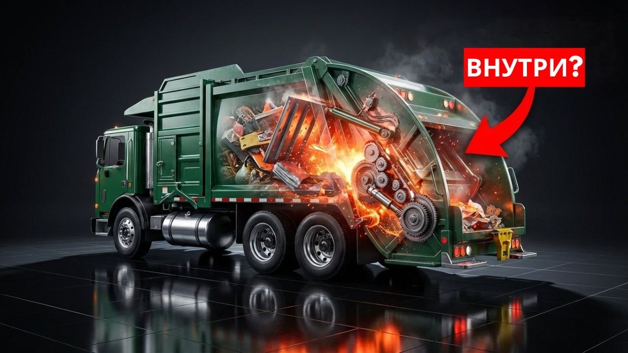 Что происходит внутри мусоровоза, когда он начинает уплотнять отходы?