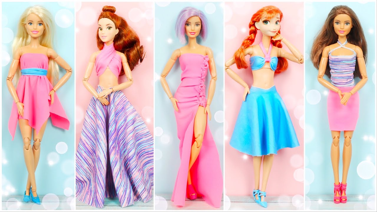 5 FARKLI MUHTEŞEM SİLİKONSUZ DİKİŞSİZ BARBIE KIYAFET YAPIMI