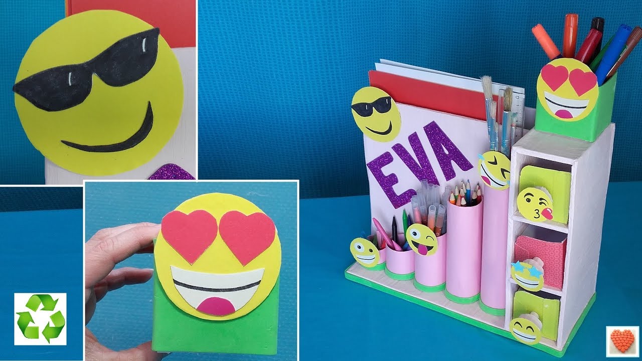 ORGANIZADOR de escritorio con 8 EMOJIS personalizado DIY con reciclaje