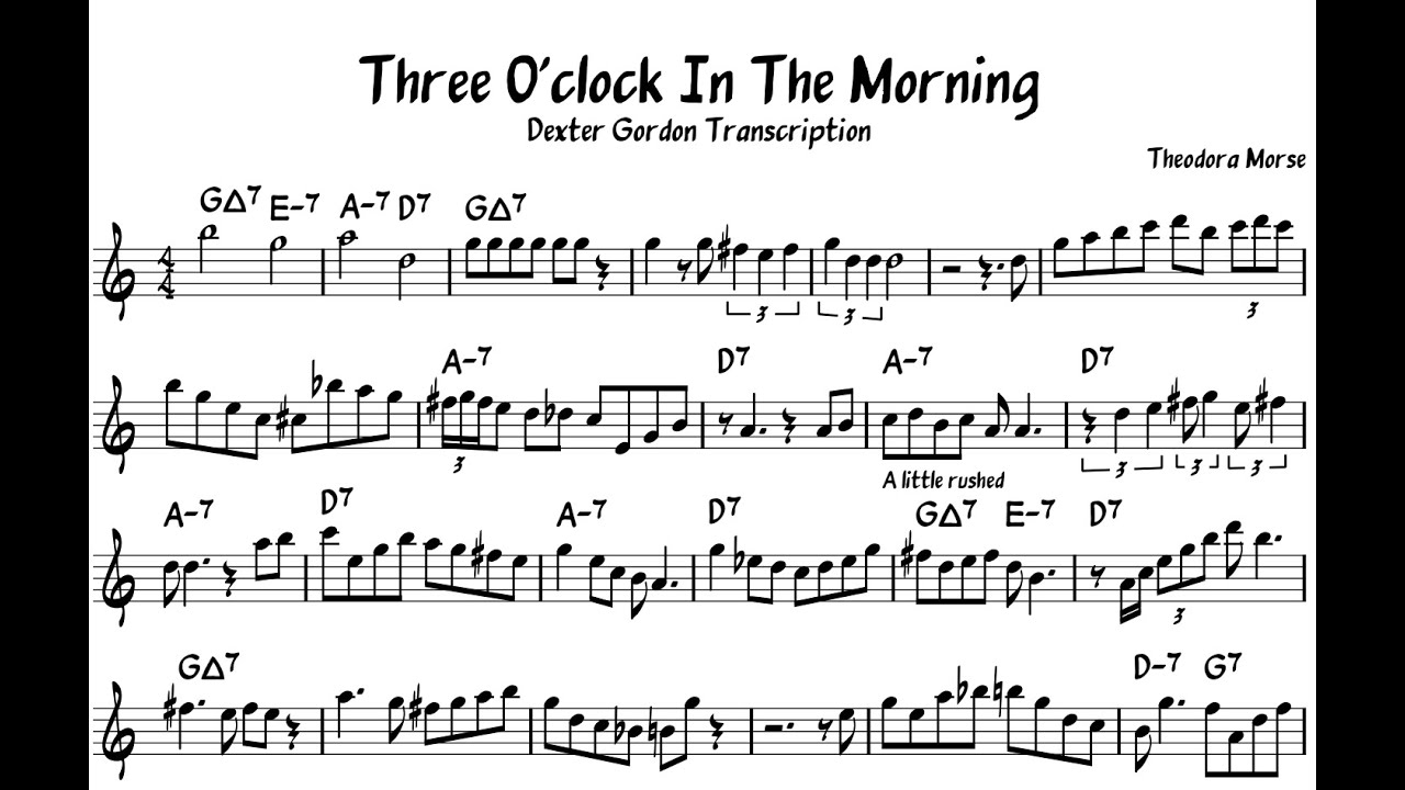 Three O'clock In The Morning - Dexter Gordon - Bb Tenor Saxophone Transcription