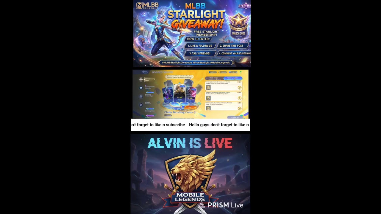 Giveaway on 100subscriber Road to Mythic Honor #MLBB Live