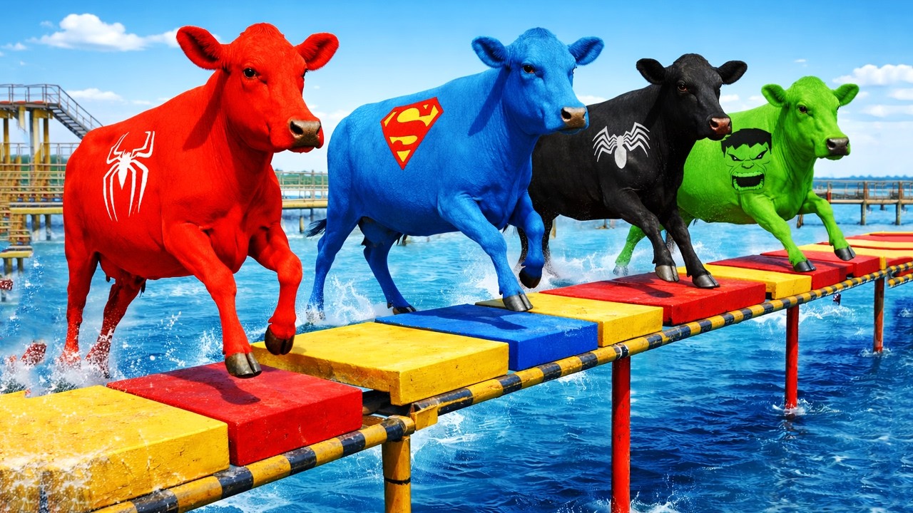 Tung Tung Teams Up with Pro Spider Hero to Battle Crazy Cows Unbelievable Bridge Takeover Stunt Race