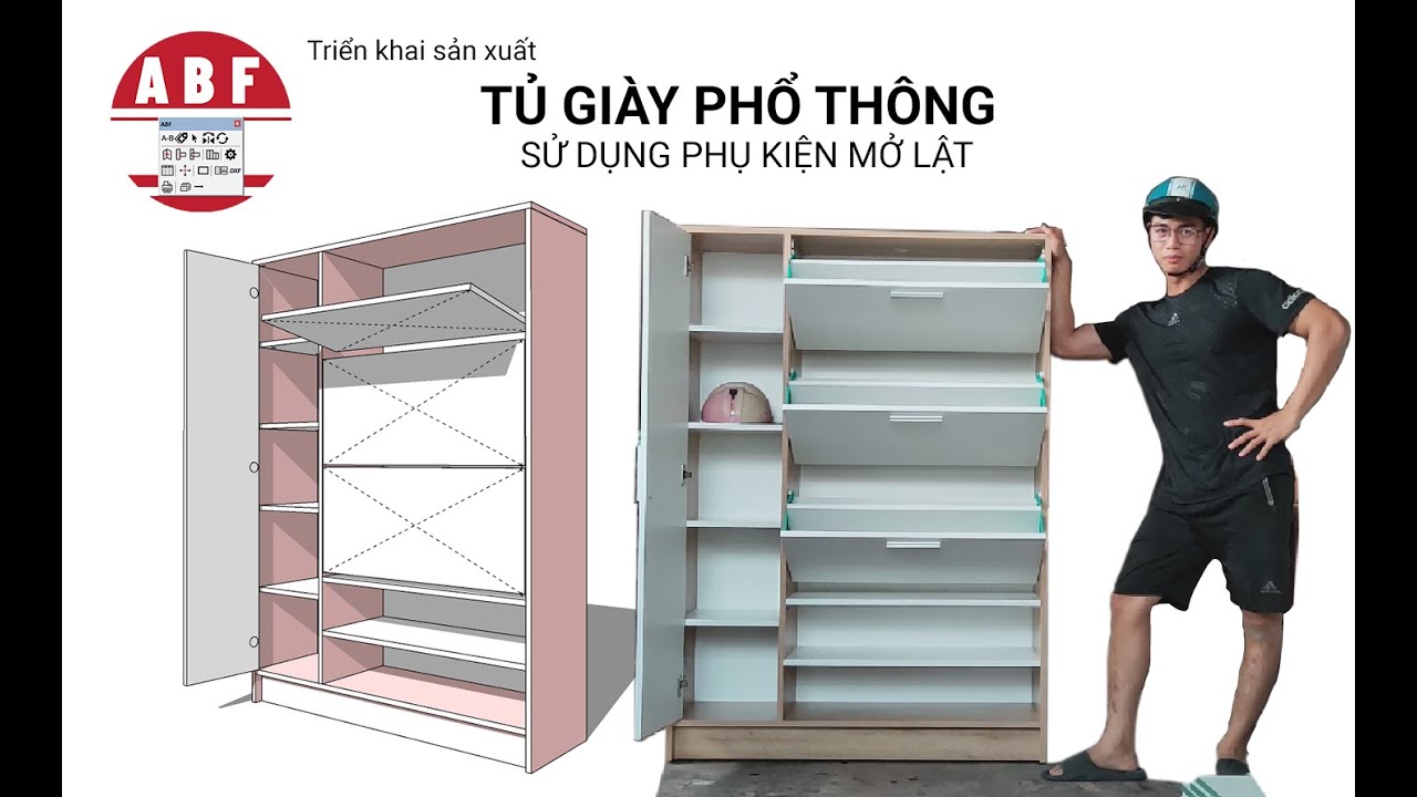 Vẽ SketchUp sản xuất CNC tủ Giày Thông Minh bằng ván An Cường