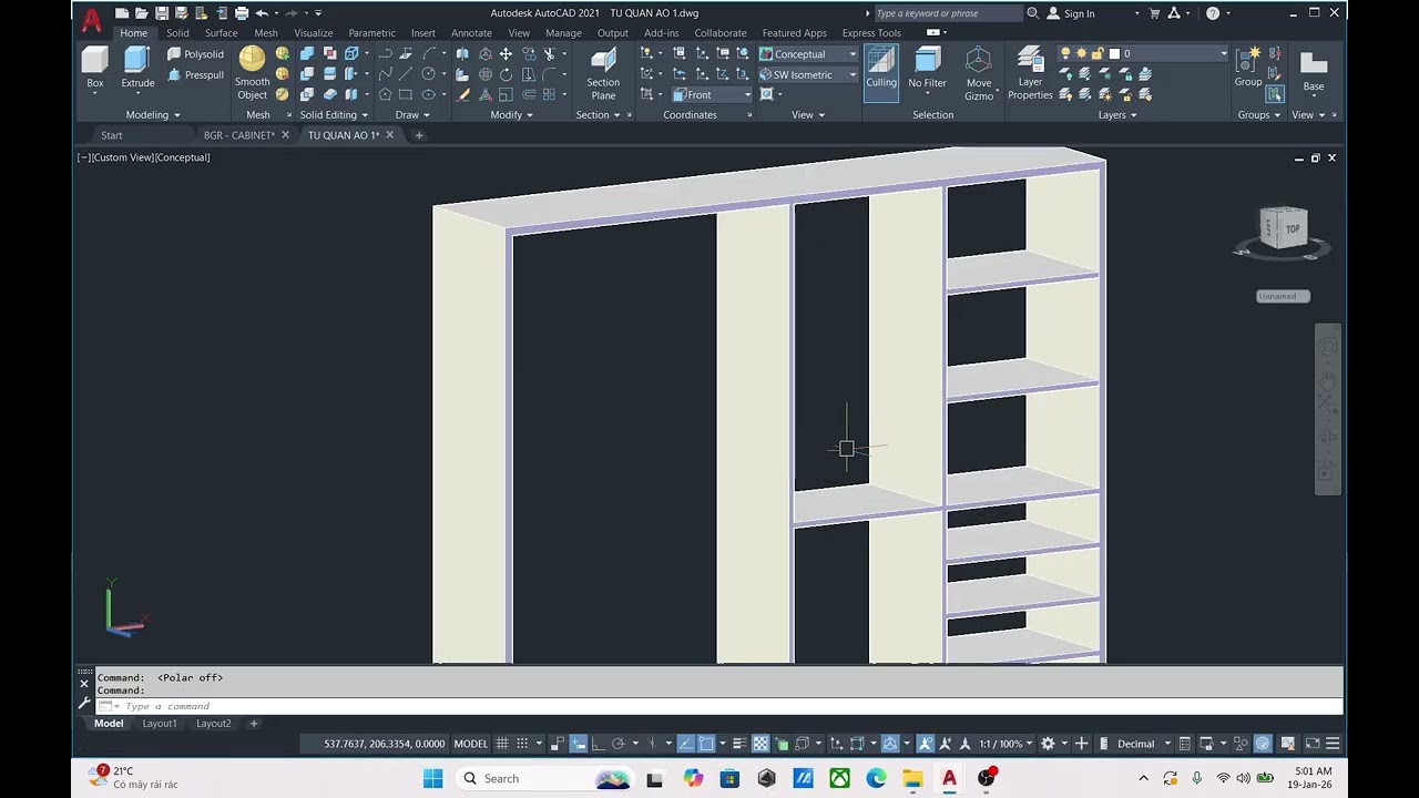Học AutoCAD 3D Nội Thất | Bài 6 - Hướng Dẫn Vẽ Tủ Máng Quần Áo Bằng Ván MDF