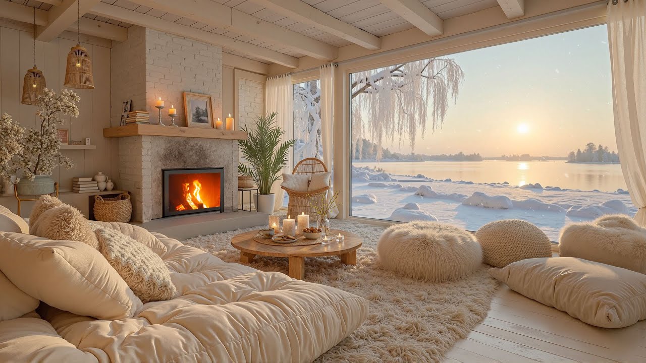 ☕ Calm Snowy Morning Jazz in a Lakeside Cabin ❄ Sunrise Warmth for Deep Focus & Relaxation