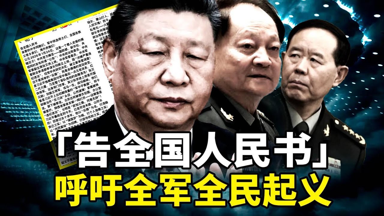 大陆疯传《告全国人民书》！呼吁全军全民起义推翻习近平？中南海出大事，张又侠刘振立落马背后真相，习近平恐惧自己手中的枪，2026中共大乱斗！中共声称青年失业率下降, 专家质疑数据造假