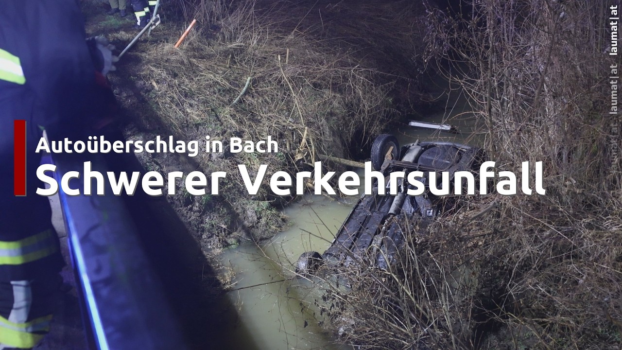 Autoüberschlag in Bach: Lenkerin nach Unfall bei Fraham in letzter Minute aus Lengauer Bach gerettet