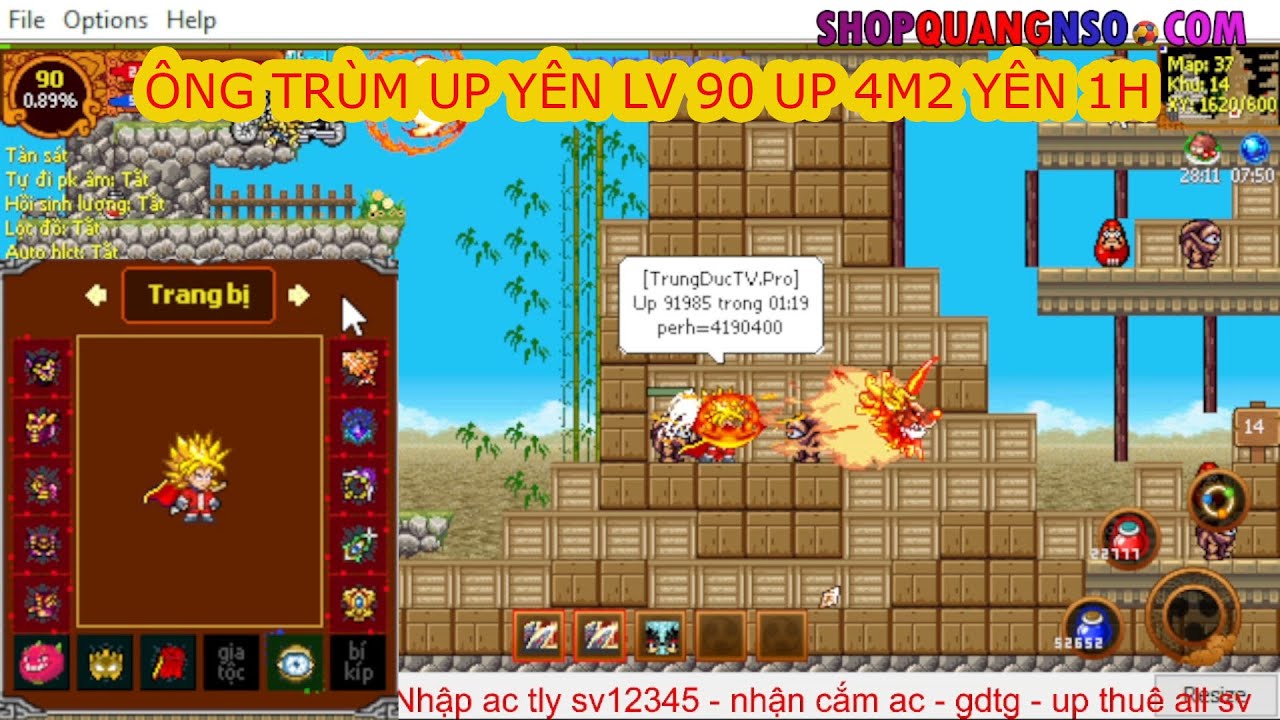 ►Ninja School Online ►SIÊU PHẨM KIẾM LV90 PHÁ ĐẢO MAP UP YÊN UP 4M2 YÊN 1 GIỜ