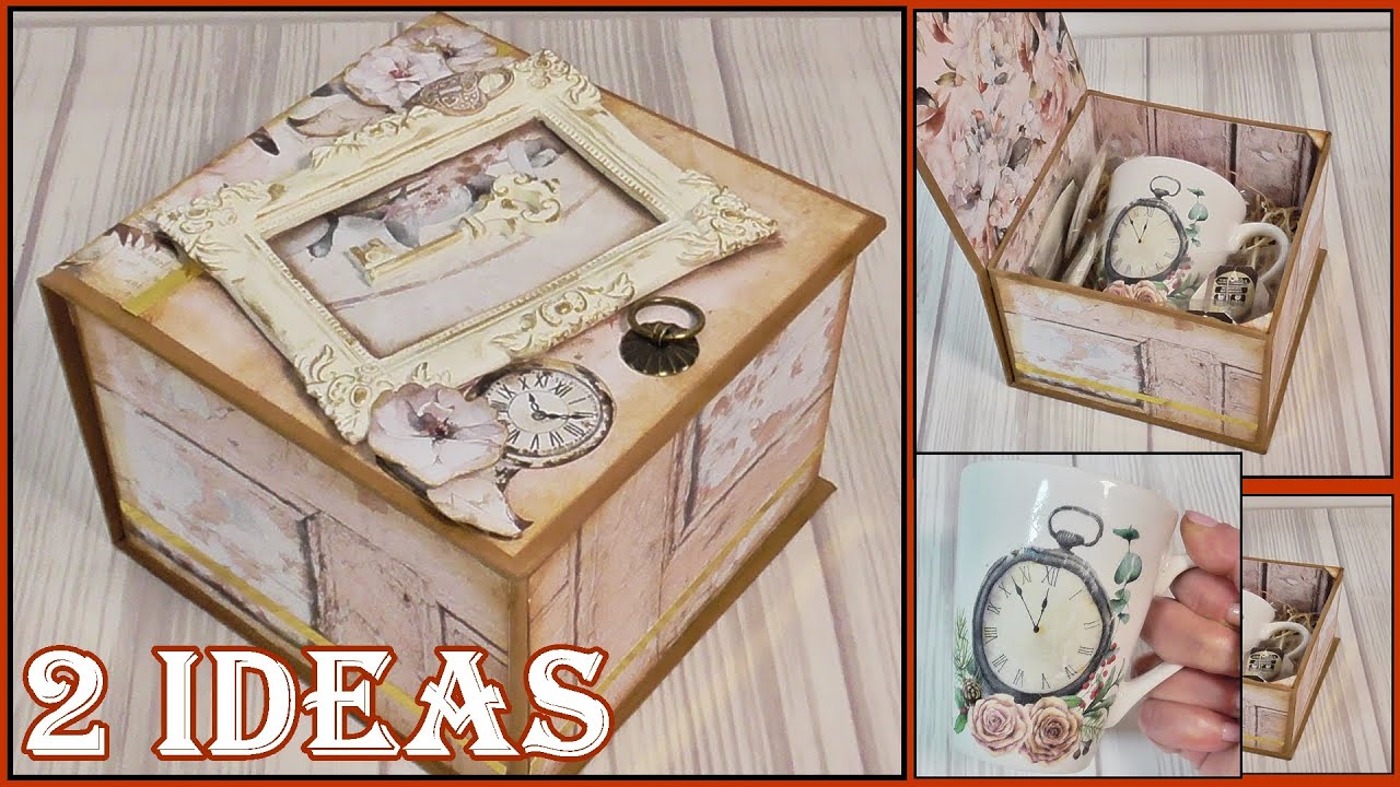 DIY COMO HACER UNA CAJA LIBRO CON CARTÓN paso a paso y TAZA CON DECOUPAGE para REGALAR o VENDER