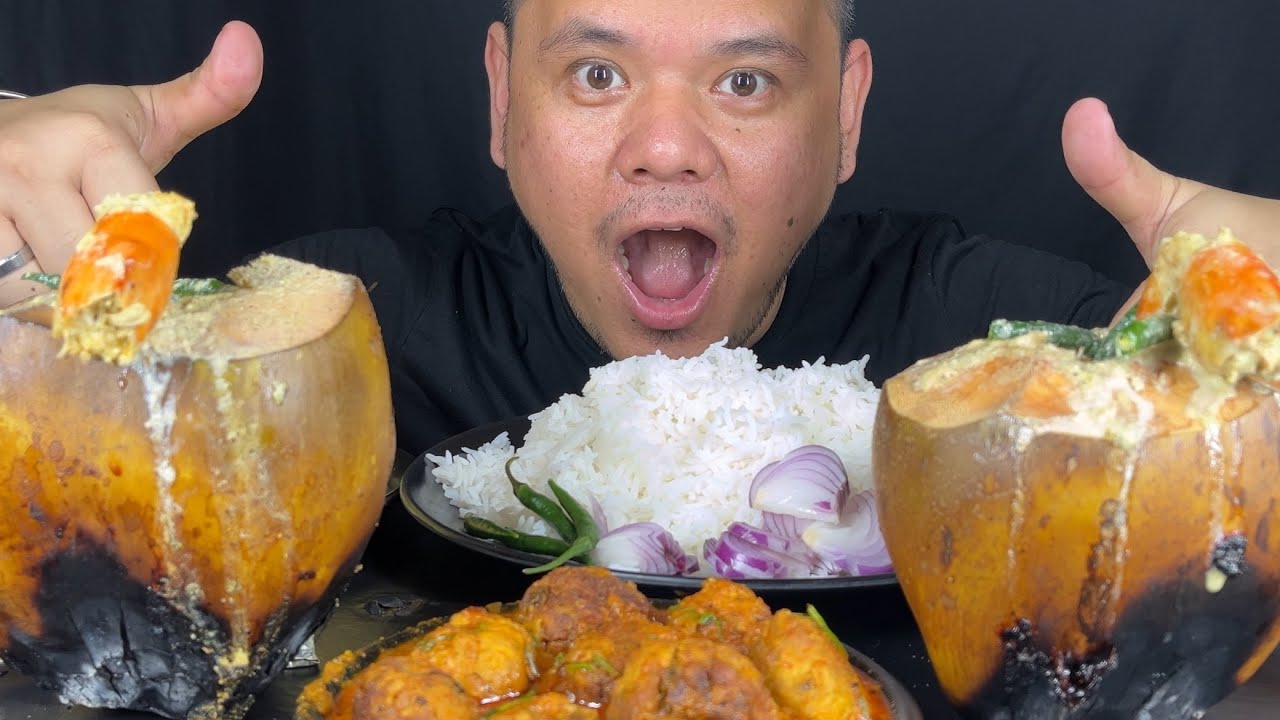 Daab chingri,chicken kofta , rice |eating |#asmr #mukbang #food #indianfood #foodie #streetfood 
