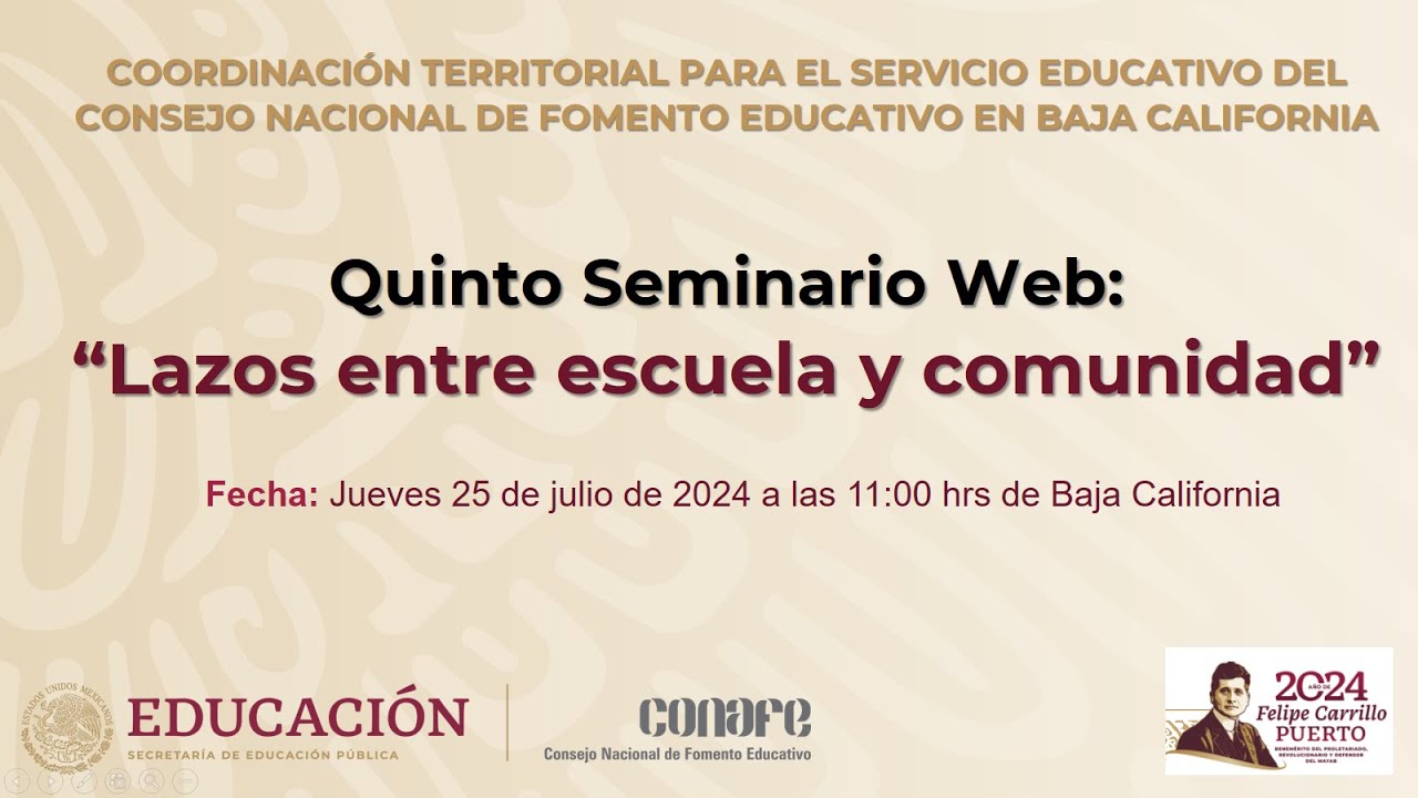 Quinto Seminario Web: “Lazos entre escuela y comunidad”
