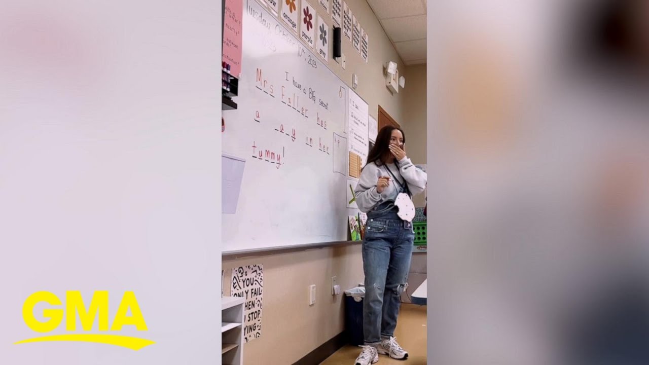 Teacher surprises students with pregnancy announcement