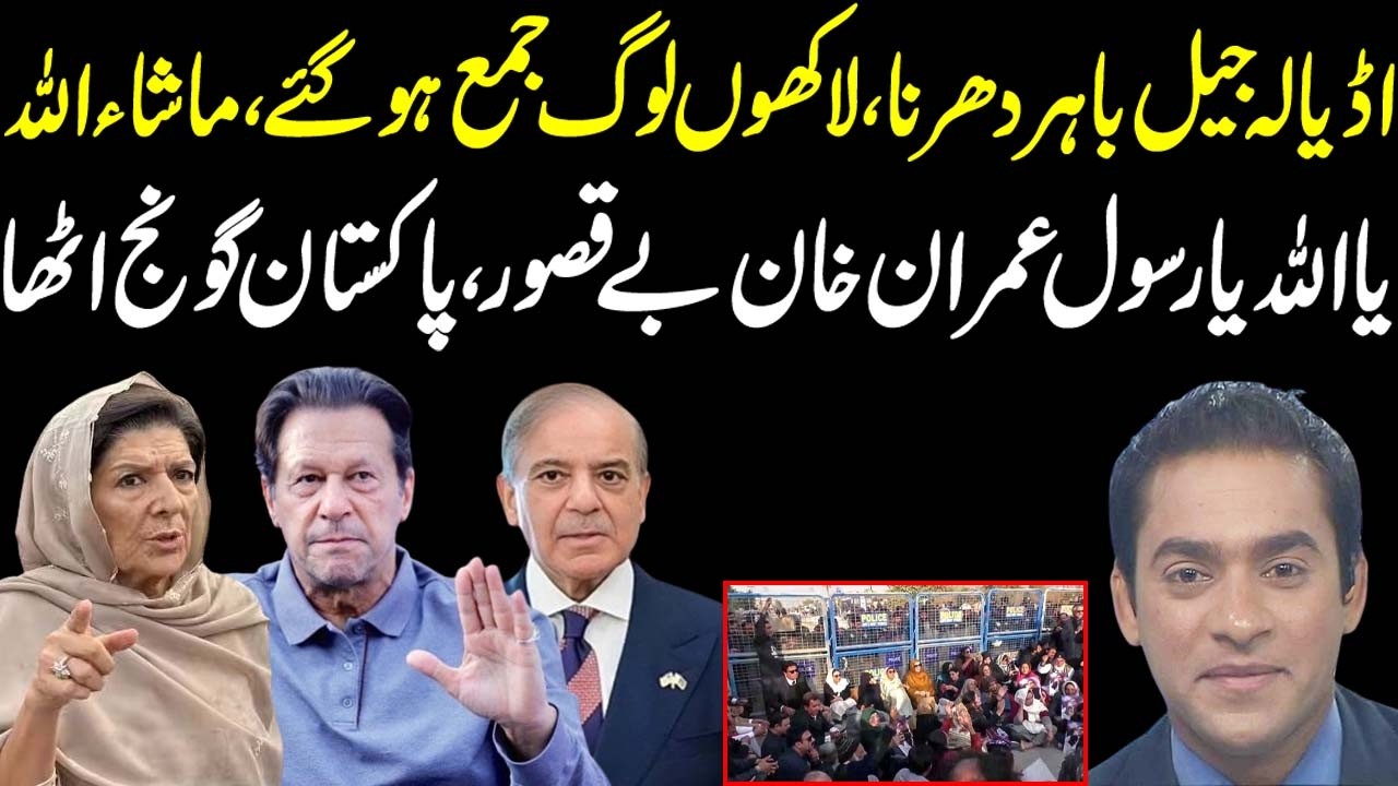 Aleema Khan call for protest outside Adiyala, people chant slogans Imran Khan is innocent |