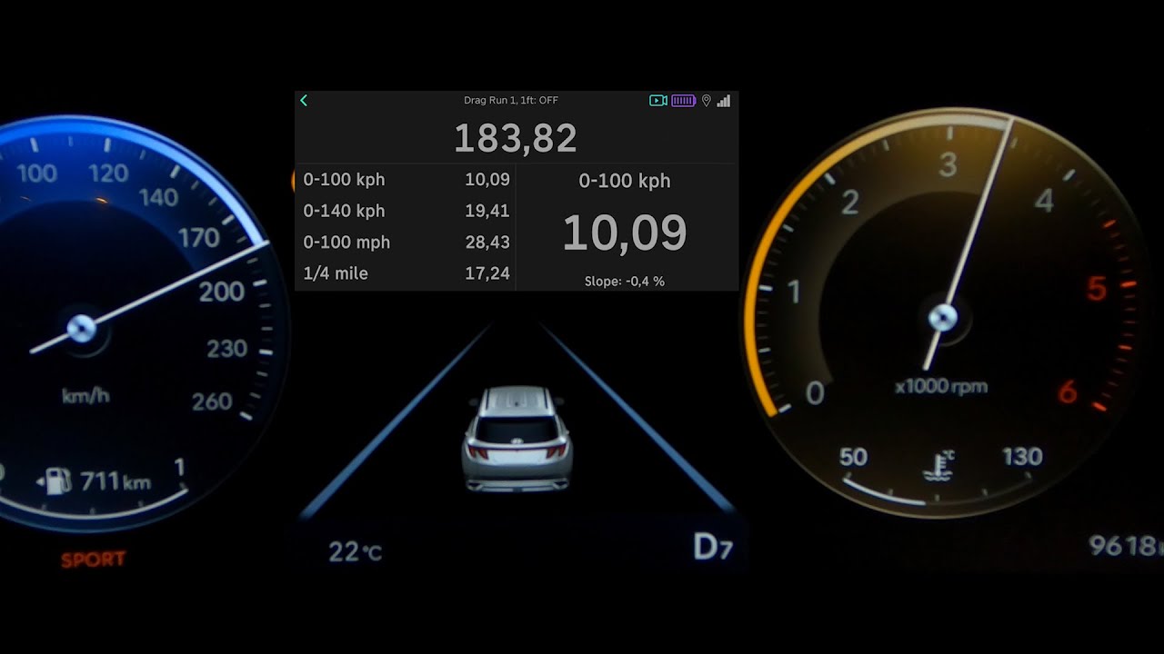 Hyundai Tucson Diesel 1.6 CRDI 136 HP acceleration 0-60 mph 0-100 km/h top max speed GPS drag 7DCT