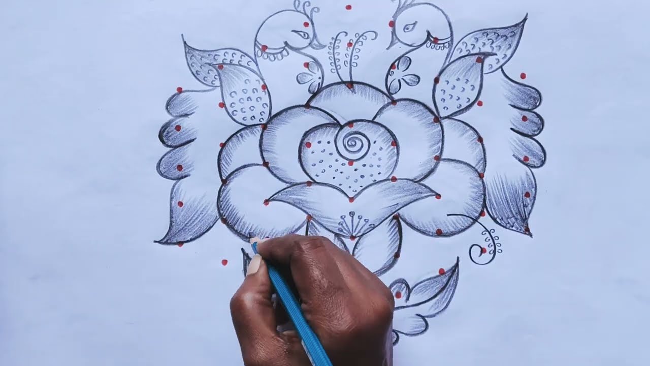 🌺🌺 very easy 🌺 peacock kolam 🌺 creativity 👍🌺 just 9 dots 🌺 simple pulli rangoli 🌺