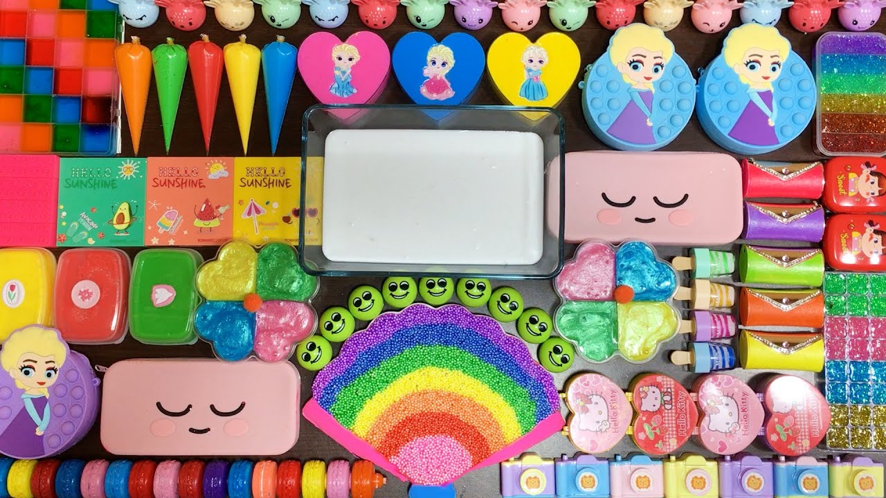 Hello SUNSHINE Surprise! Rainbow Floam and makeup into Glossy Slime! Mon Slime! 