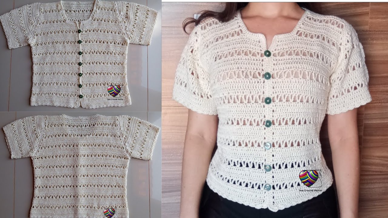 Blusa de crochê com mangas fácil PP,P,M,G e GG