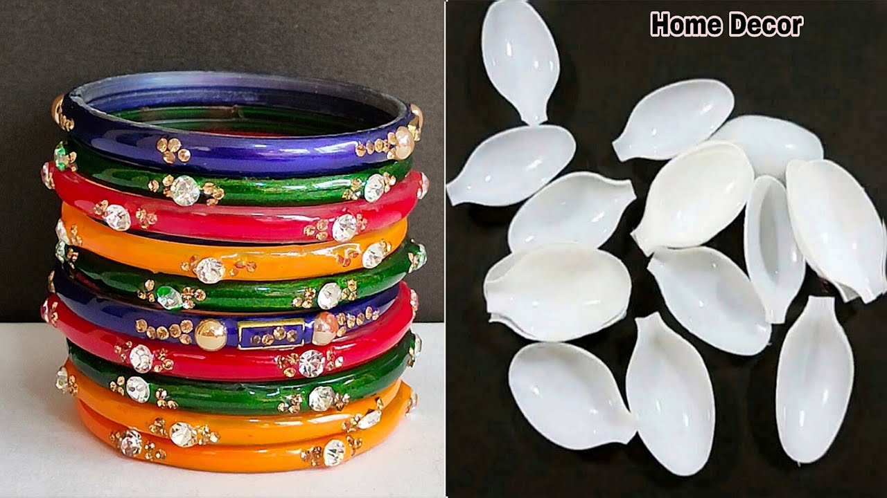 Reuse Old Bangles and Plastic Spoons for Home Decor - Best out of waste - waste material craft