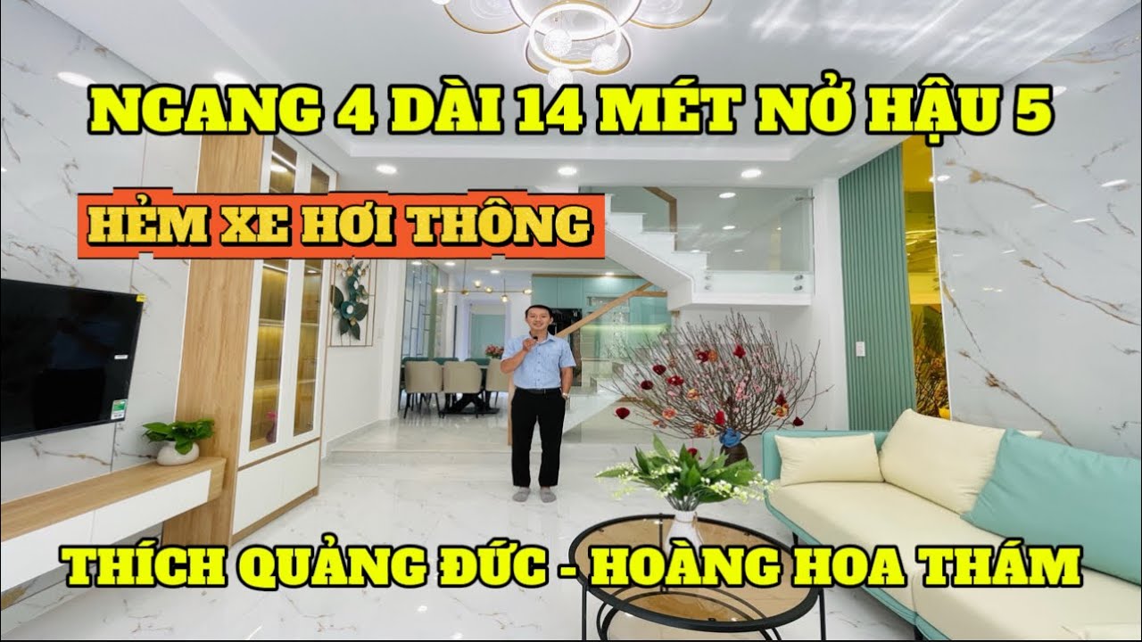NHÀ ĐẸP PHÚ NHUẬN HẺM XE HƠI THÔNG ĐƯỜNG THÍCH QUẢNG ĐỨC - HOÀNG HOA THÁM NGANG 4 DÀI 14 MÉT NỞ HẬU