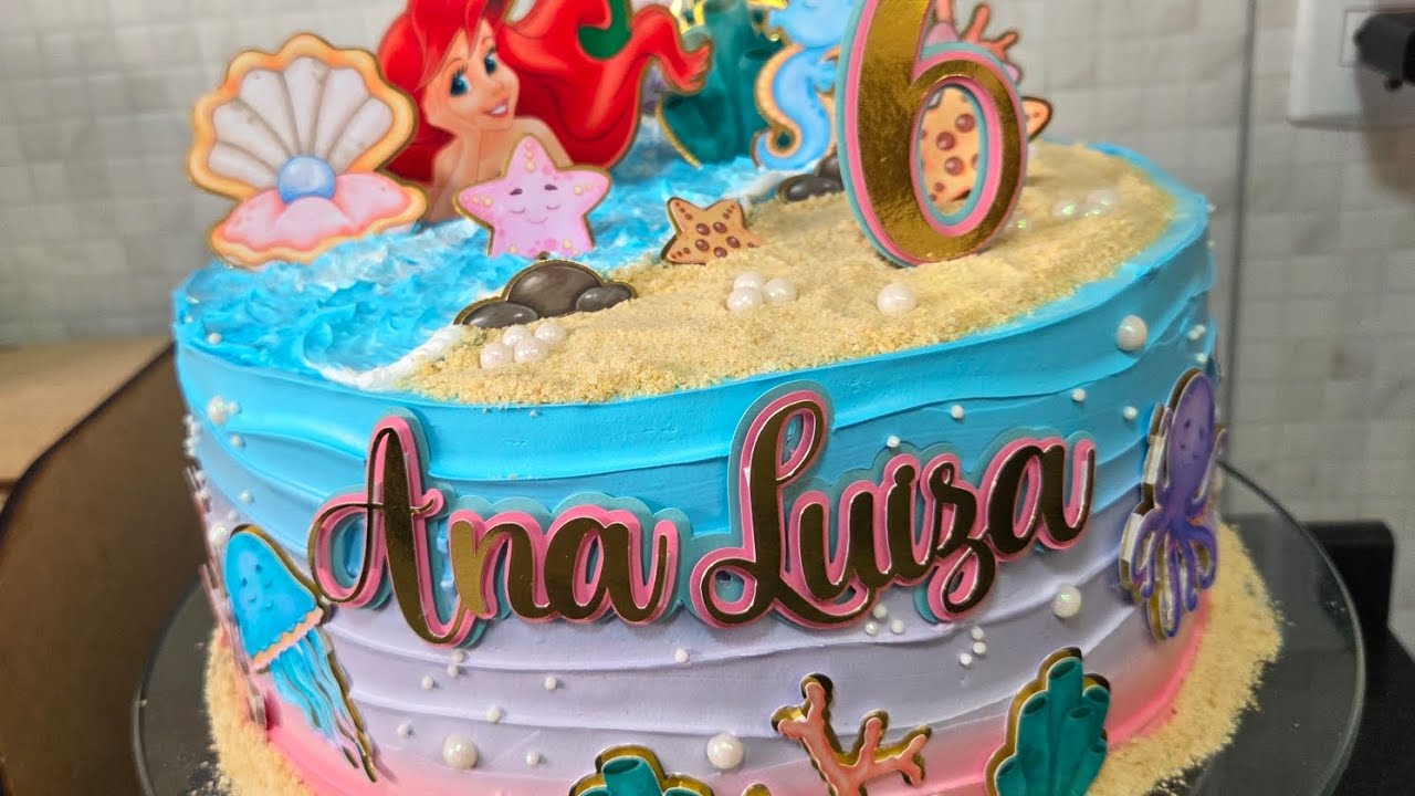 BOLO PEQUENA SEREIA | FUNDO DO MAR \ EFEITO PRAIA | DECORAÇÃO INCRÍVEL!! 🧜‍♀️🏖🐟🐠🐡🦈🐙