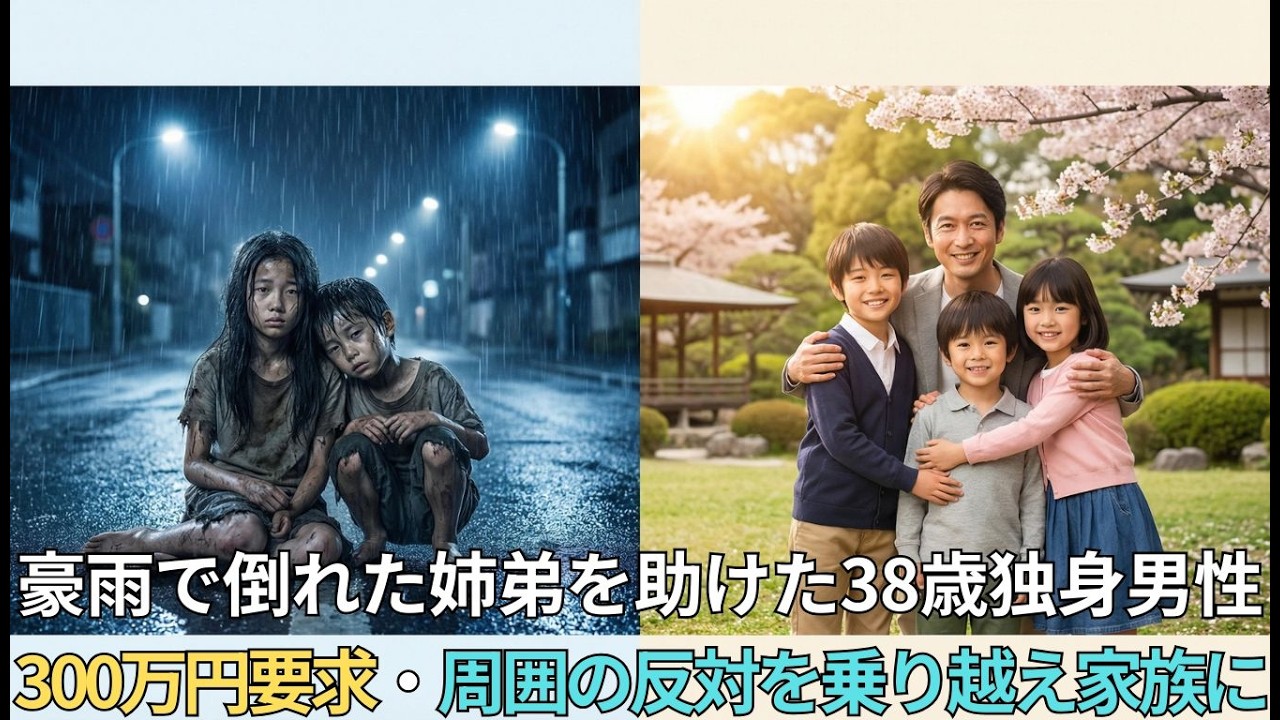 【号泣】豪雨で倒れた姉弟を助けた独身男性→周囲の反対を乗り越え正式に家族へ