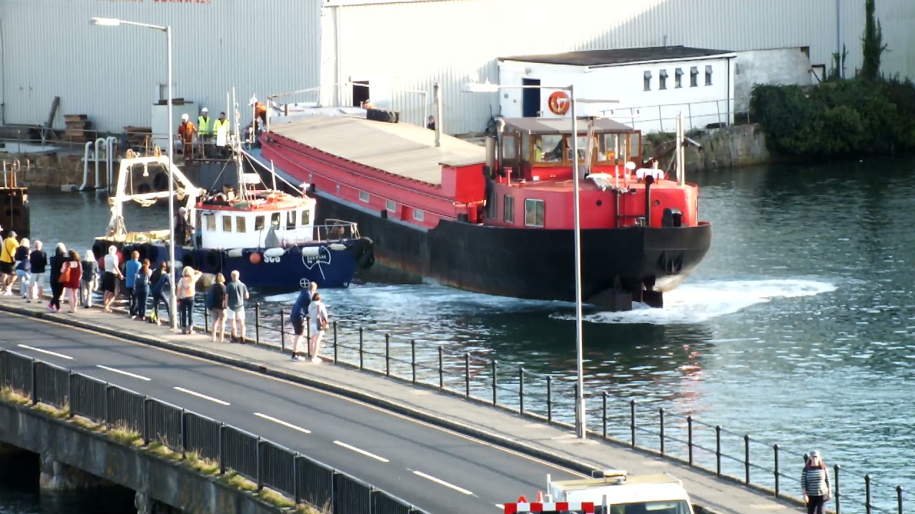 ex-commercial Dutch Barge.entering Penzance Dry Dock on 21st September 2021 Part 2