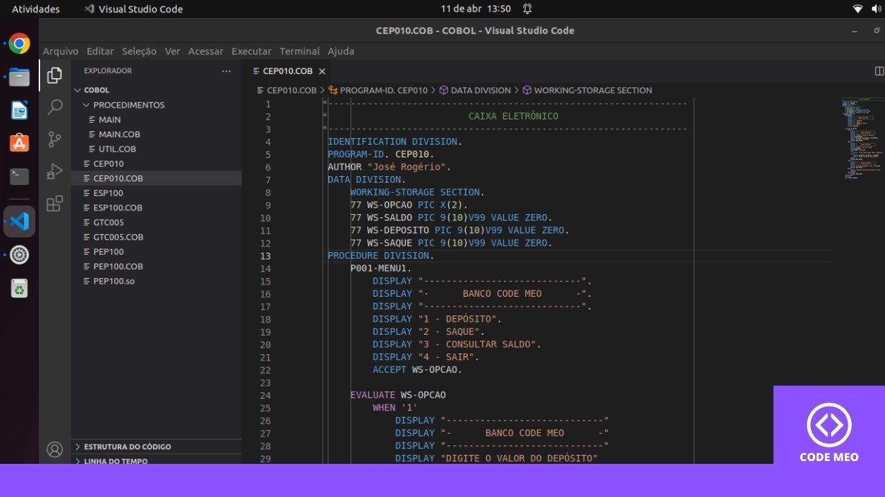 #COBOL - CAIXA ELETRÔNICO