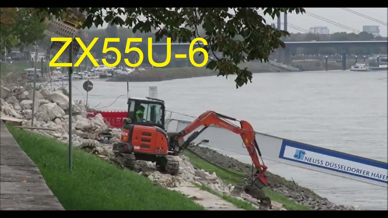 mini excavator Hitachi ZX 55U-6 near river Rhine