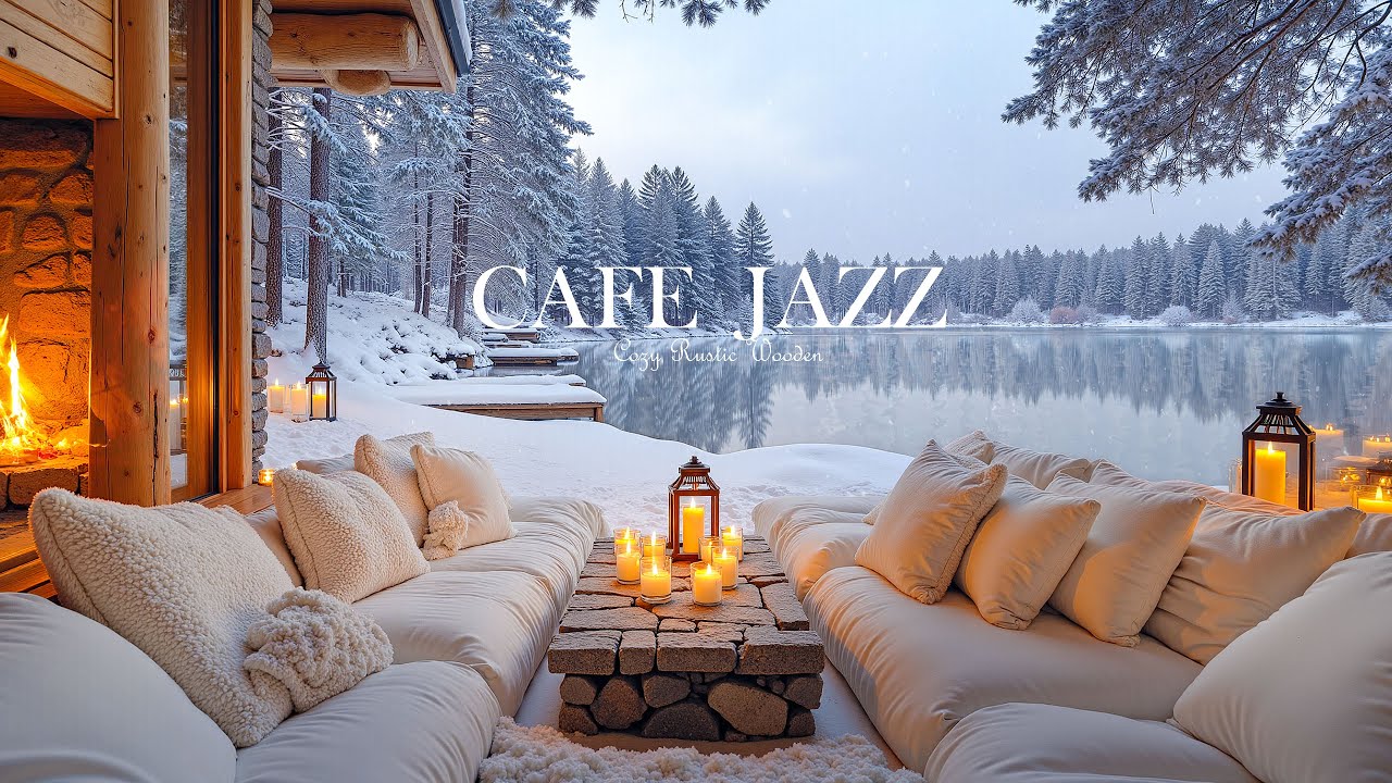 4k Cozy Winter Cafe Jazz ❄️ Soft Piano & Peaceful Snowy Lake Ambience for Relax & Study