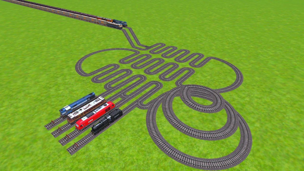 All Realistic Trains Express Crossing By Bumpy Branched Railroad Tracks Zig Zag Tracks | train wold4