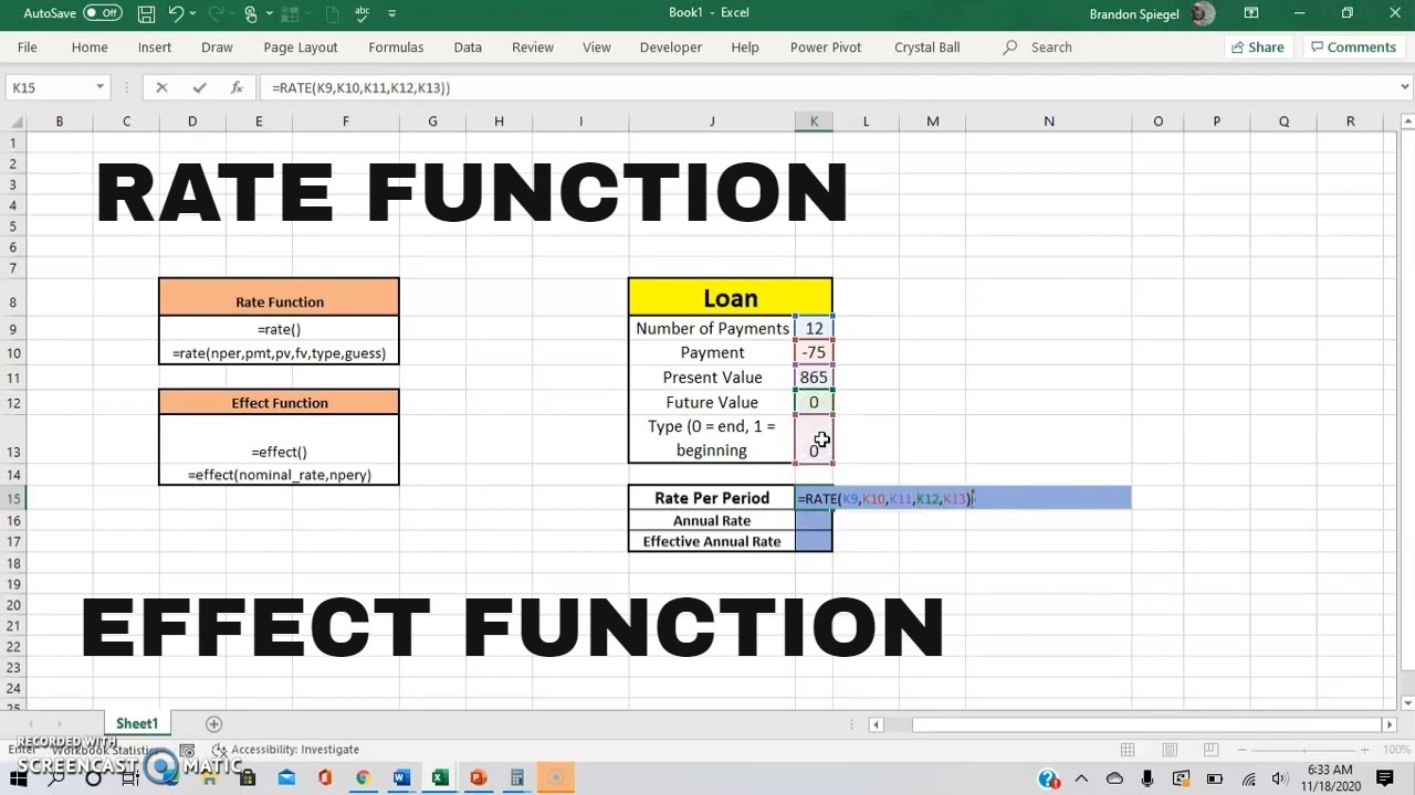 How To Use The Rate Function, and the Effect Function in Excel. #Tutorial #Function #Excel