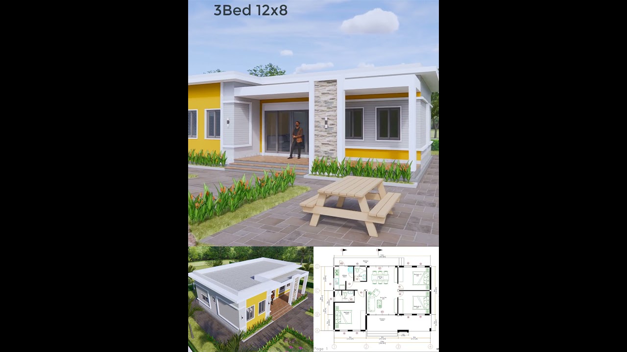 House Plans 12x8 Meter House Design 40x27 Feet 3 Beds 2 Baths Terrace Roof