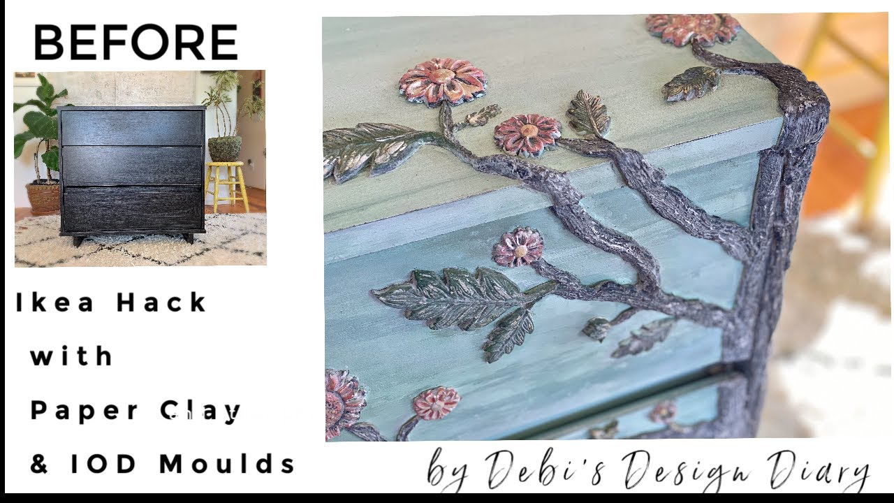 Anthropologie Dupe Thrifted & Up Cycled  Furniture Hack with paper clay, DIY Paint, IOD Moulds