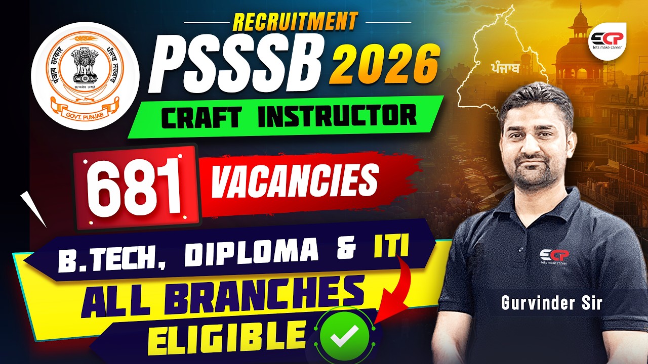 681 Vacancies, All Branches eligible (BTech/Diploma/ITI) Craft Instructor PSSSB Adv 03 of 2026