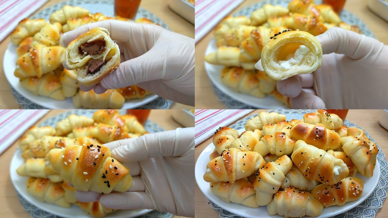 ميني كرواسون أسهل وأسرع فطائر كرواسون هتعمليها👌🏻😍 بحشوة الشكولاتة والجبن هش وخفيف مثل السحاب