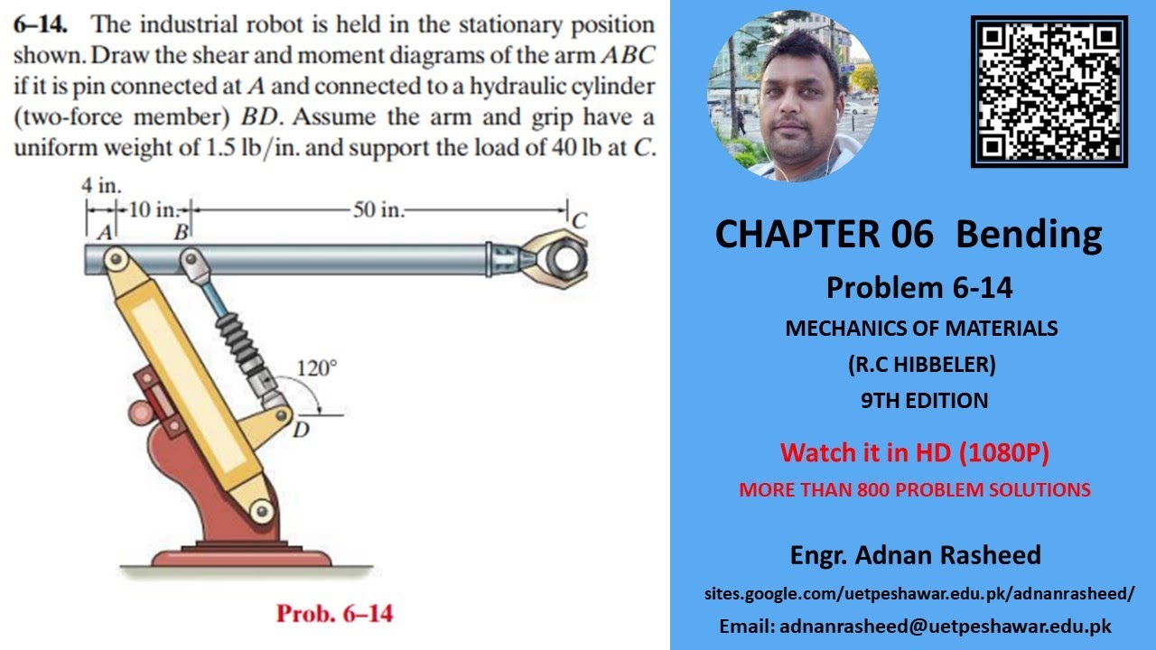 Draw the shear and moment diagrams of the arm ABC | Problem 6-14 | Mechanics of material rc Hibbeler