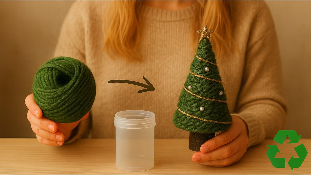 Creative Christmas Tree Made from Yarn and a Plastic Can
