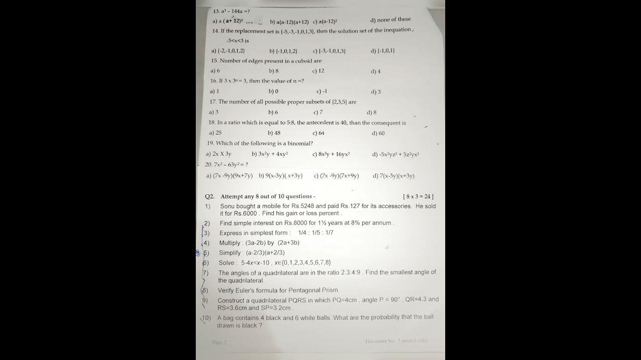 ✨ICSE Class 8 Mathematics💕 Half yearly question paper 2024-2025 | class 8 icse maths question paper