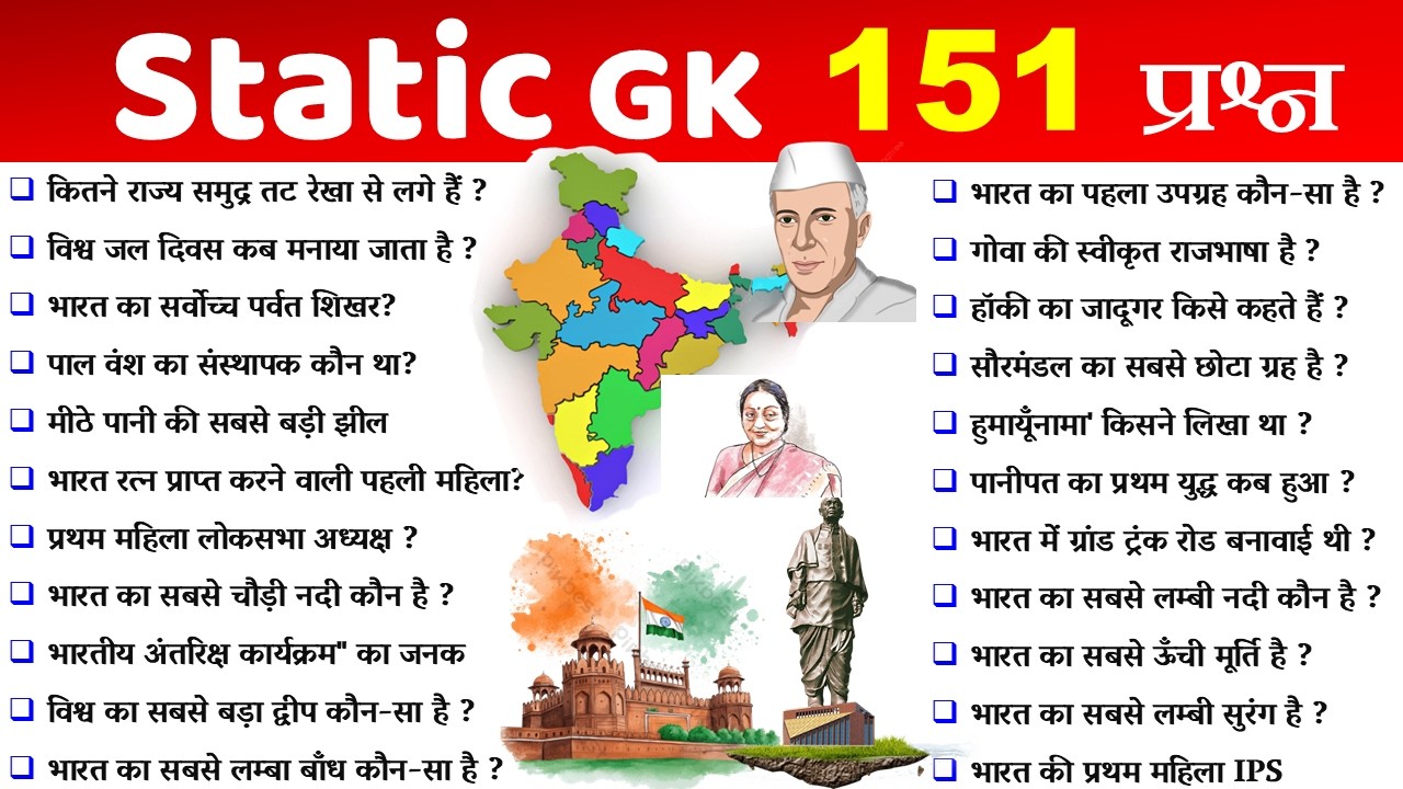 Top 151 GK/GS questions | सामान्य ज्ञान (Static GK) | General Knowledge Railway, SSC GD, | GK quiz