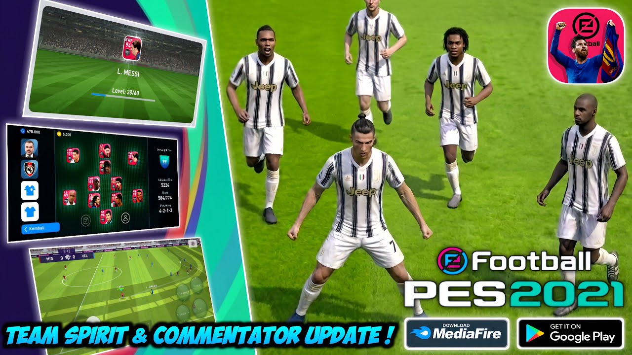 PES 2021 MOBILE ANDROID OFFLINE - UPDATE KOMENTATOR, TEAM SPIRIT 99, UNLIMITED GACHA & MULTIPLAYER