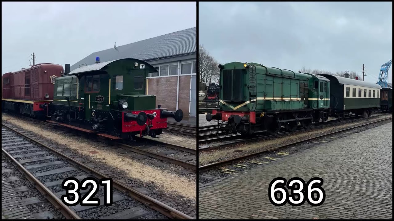 De diesellocomotieven 636 en 321 in actie.  