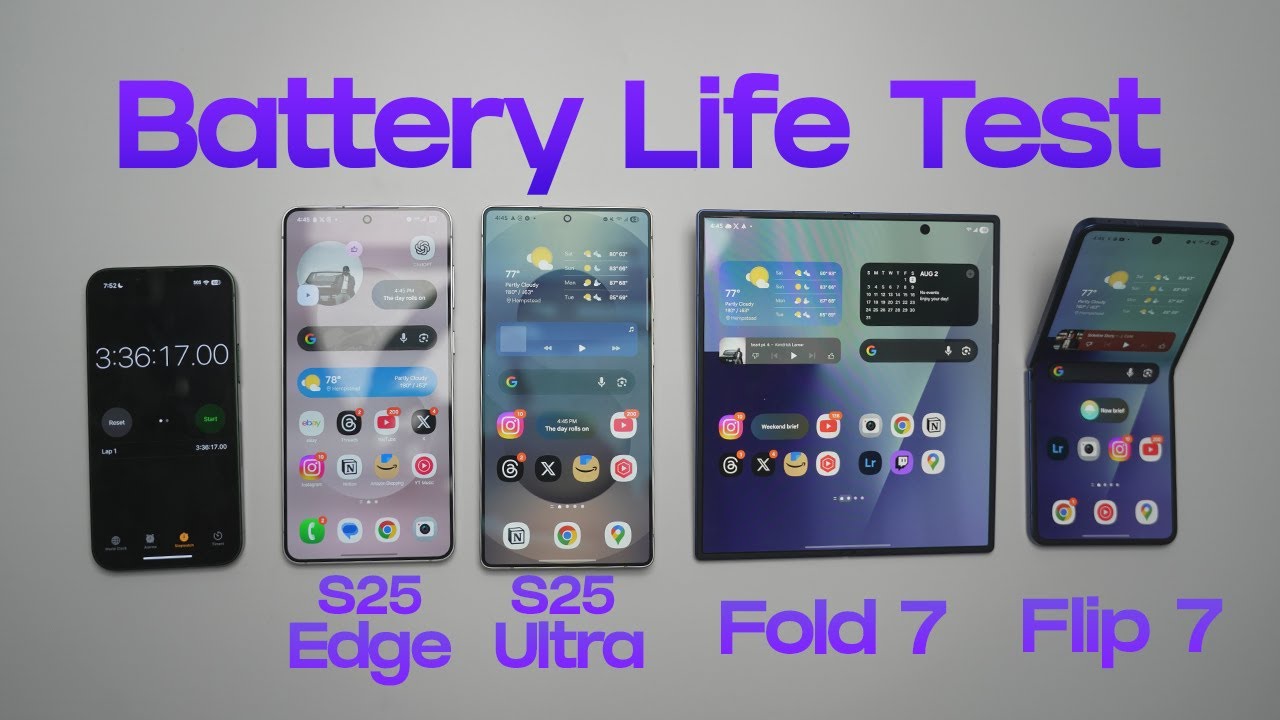 Galaxy Z Fold 7 vs Z Flip 7 vs S25 Ultra vs S25 Edge: Battery Life Test