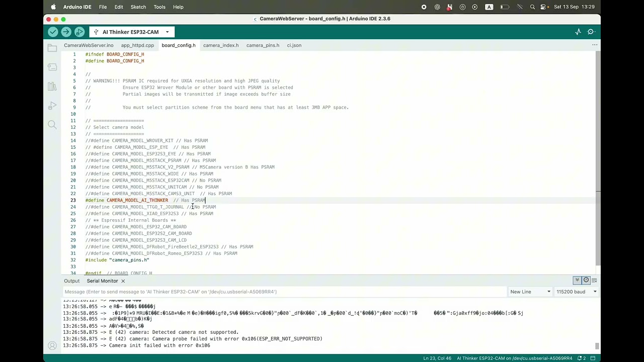Fixing ESP32-CAM Camera not supported (Camera probe failed with error 0x106)