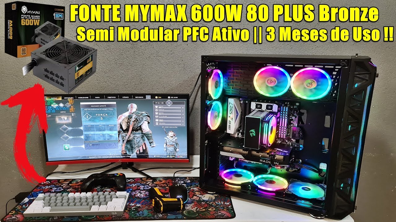 FONTE MYMAX 600W 80 PLUS Bronze Semi Modular PFC Ativo || 3 Meses de Uso !!