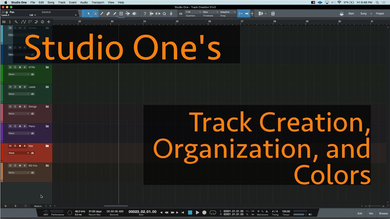 Studio One - Track Creation and Organization and Color