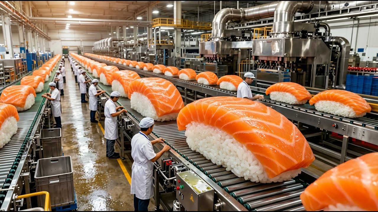 Inside the Sushi Factory — ASMR Salmon Nigiri Process