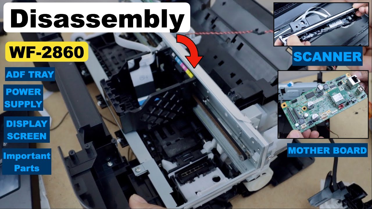 Disassemble & Taking Apart Epson WF-2860 Printer - Removing ADF, Scanner, Power, Motherboard & More.
