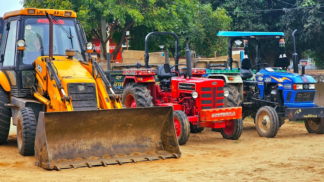 JCB 3dx Eco Machine Loading 4 Tractors Stuck Mud in New Holland 3630 Swaraj 855FE Mahindra 475 |#jcb