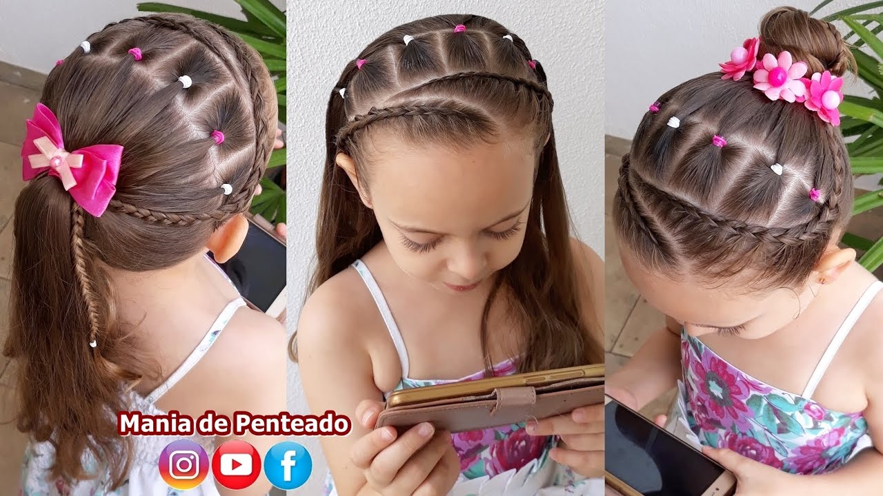 Penteado Infantil de tranças e ligas com 4 opções de uso